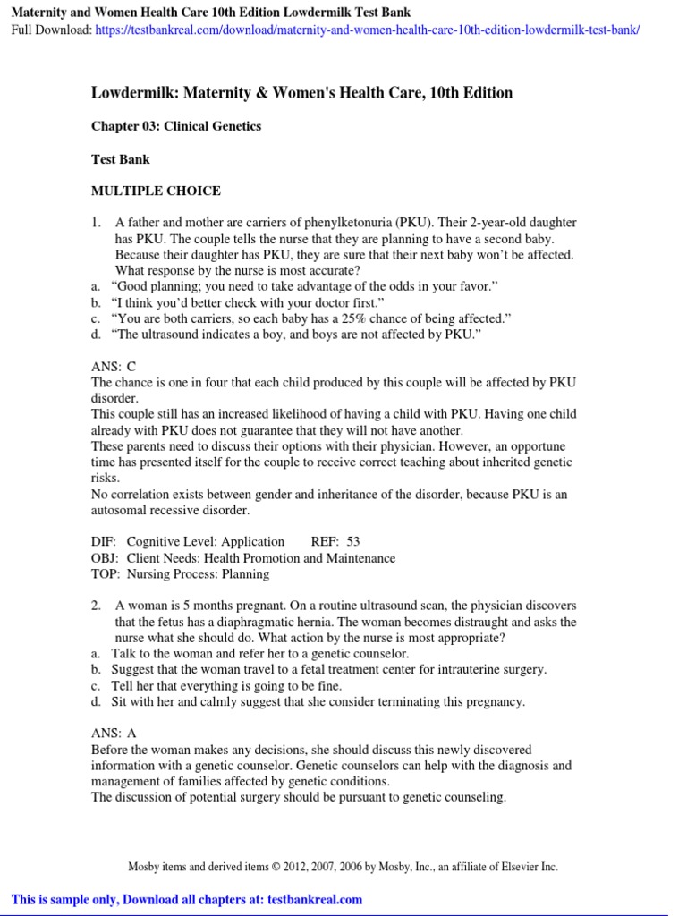 The Lowdermilk Test Bank: A Cornerstone of Obstetric Diagnosis in Maternity Care