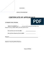 Certificate of Appearance Sample