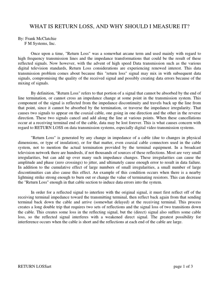 What Is Return Loss and Why Should We Measure It? PDF Coaxial Cable