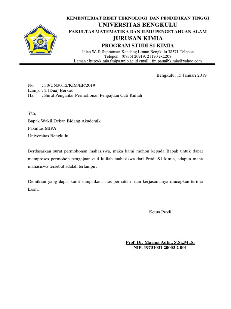 Mahasiswa Contoh Surat Permohonan Cuti Kuliah  Contoh 