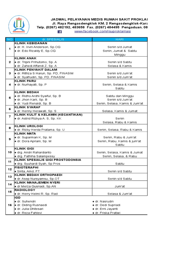Jadwal Dr Rsu Proklamasi Pdf