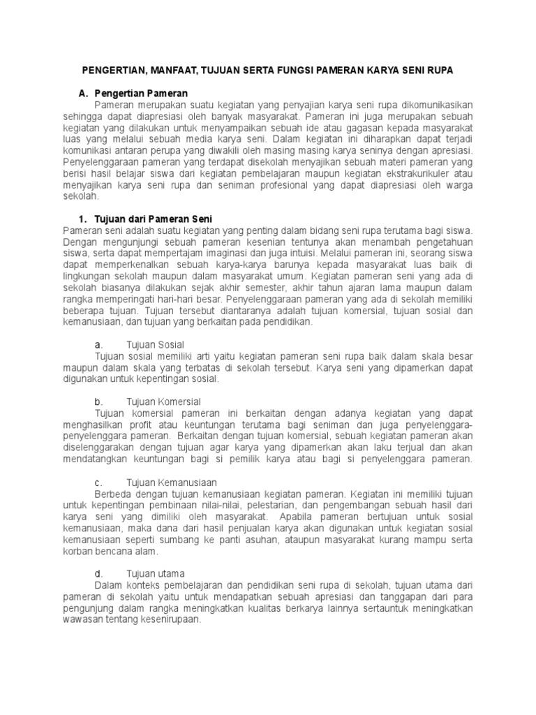 Pengertian Manfaat Tujuan Serta Fungsi Pameran Karya Seni Rupa