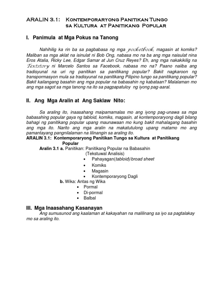Aralin 3 1 PDF | PDF