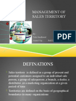 Management of Sales Territory: By-Tulsi Sindhwad Roll No. 99 Anand Vig Roll No. 114