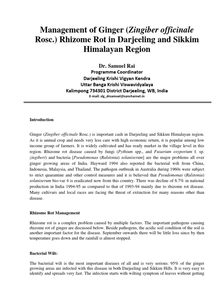 Management of Ginger (Zingiber Officinale Rosc.) Rhizome Rot in ...