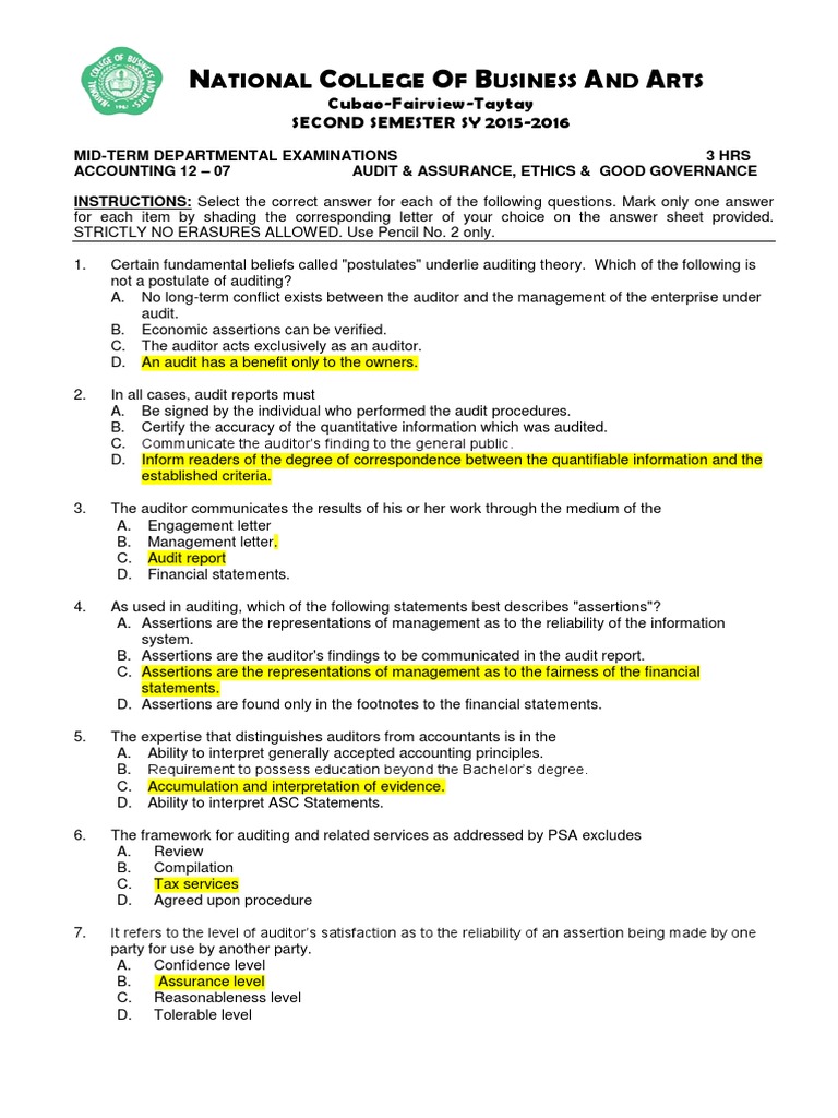 Accounting 12 07 Audit Assurance Ethics And Governance Internal Control Financial Audit