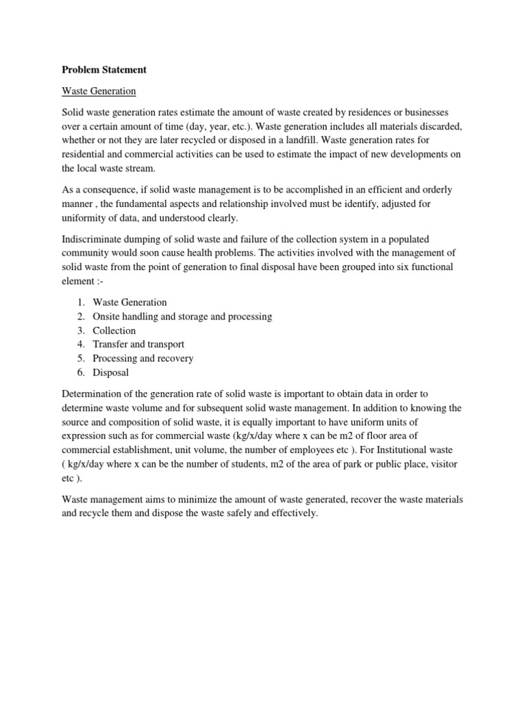 Problem Statement Waste Management Municipal Solid Waste