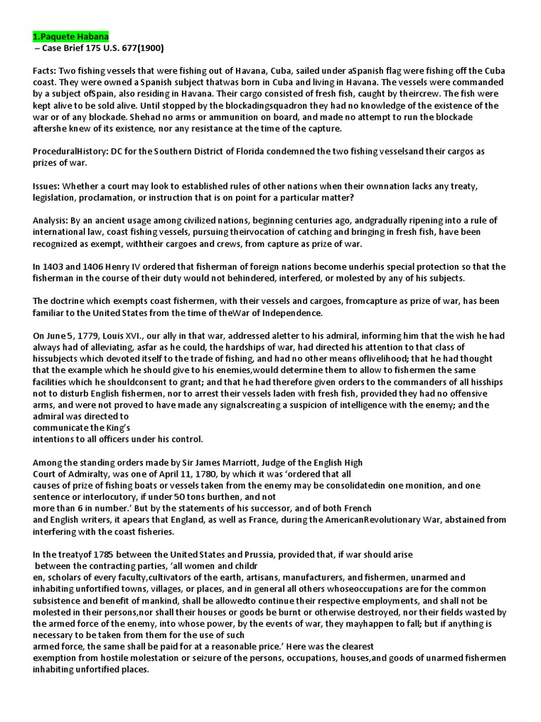 1.paquete Habana Case Brief 175 U.S. 677 (1900) PDF Prize (Law