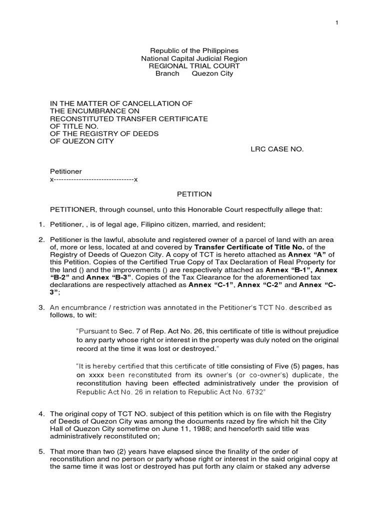Petition Cancellation of Sec 7 (Related To Loans / Mortgage) | PDF ...