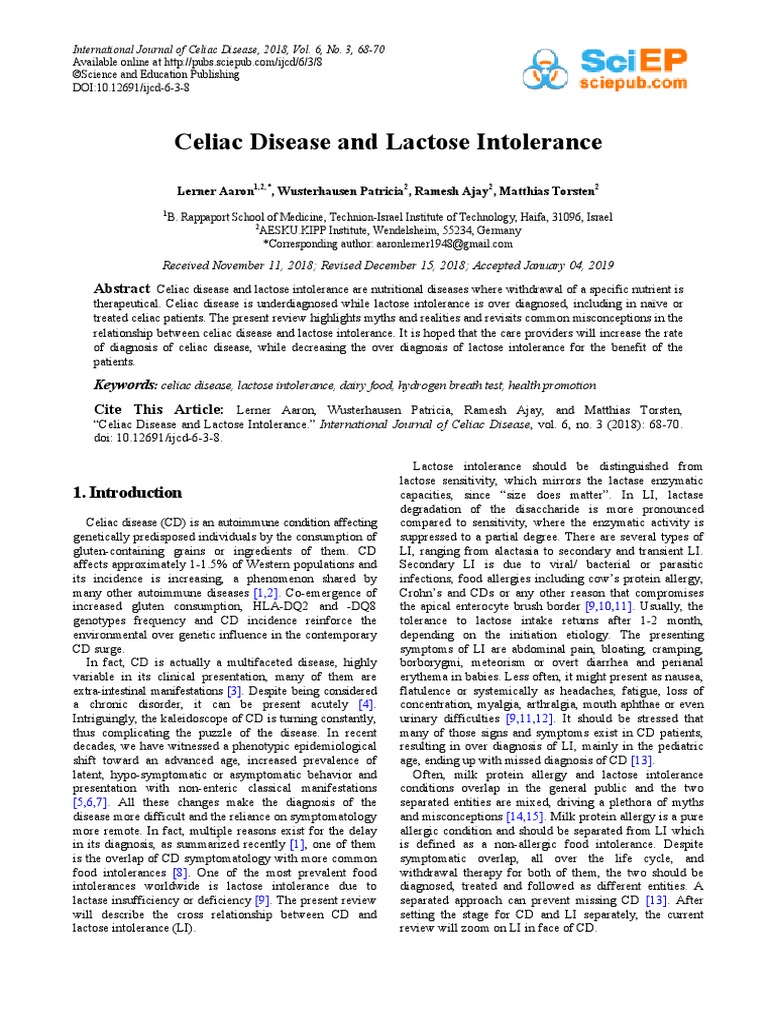 Celiac Disease and Lactose Intolerance PDF PDF Food Intolerance