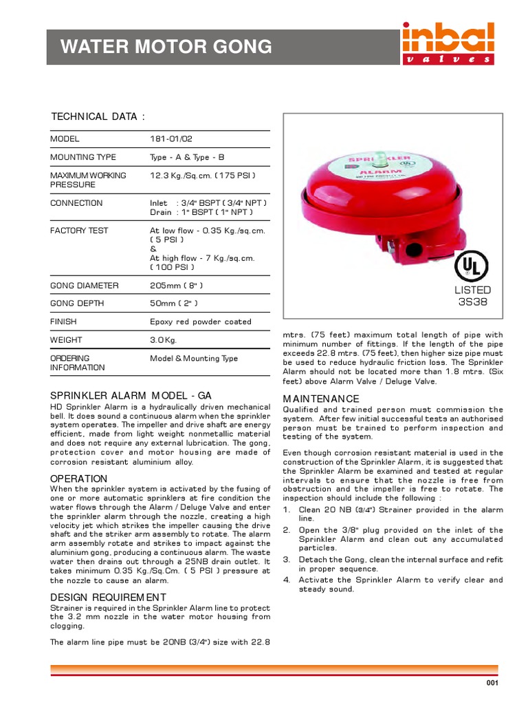 18112 Water Motor Gong Fire Sprinkler System Washer (Hardware)