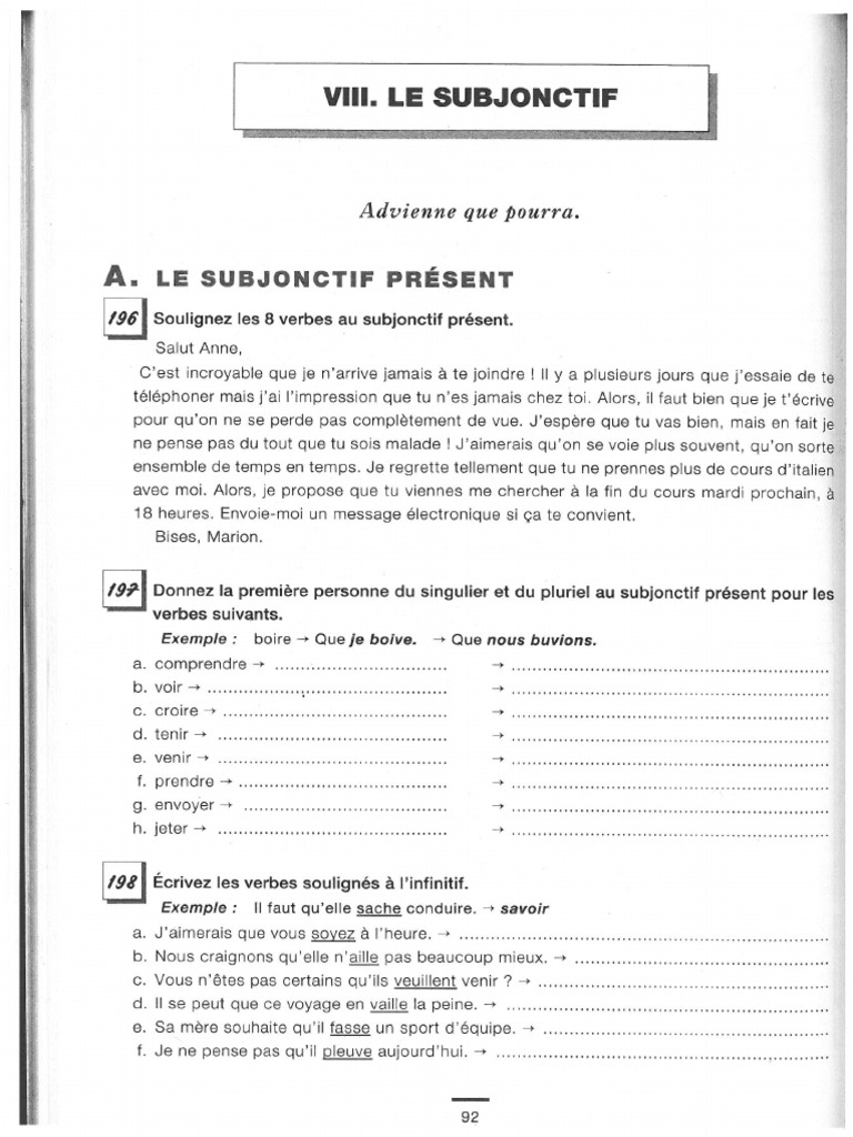 Subjonctif Présent Exercices à Imprimer Le Subjonctif Exercices PDF | PDF