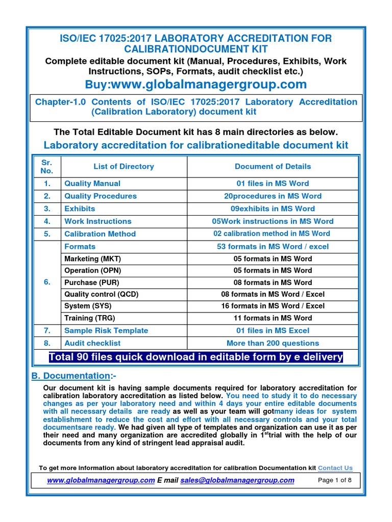 ISO 17025 2017 Document Kit PDF Calibration Verification And Validation