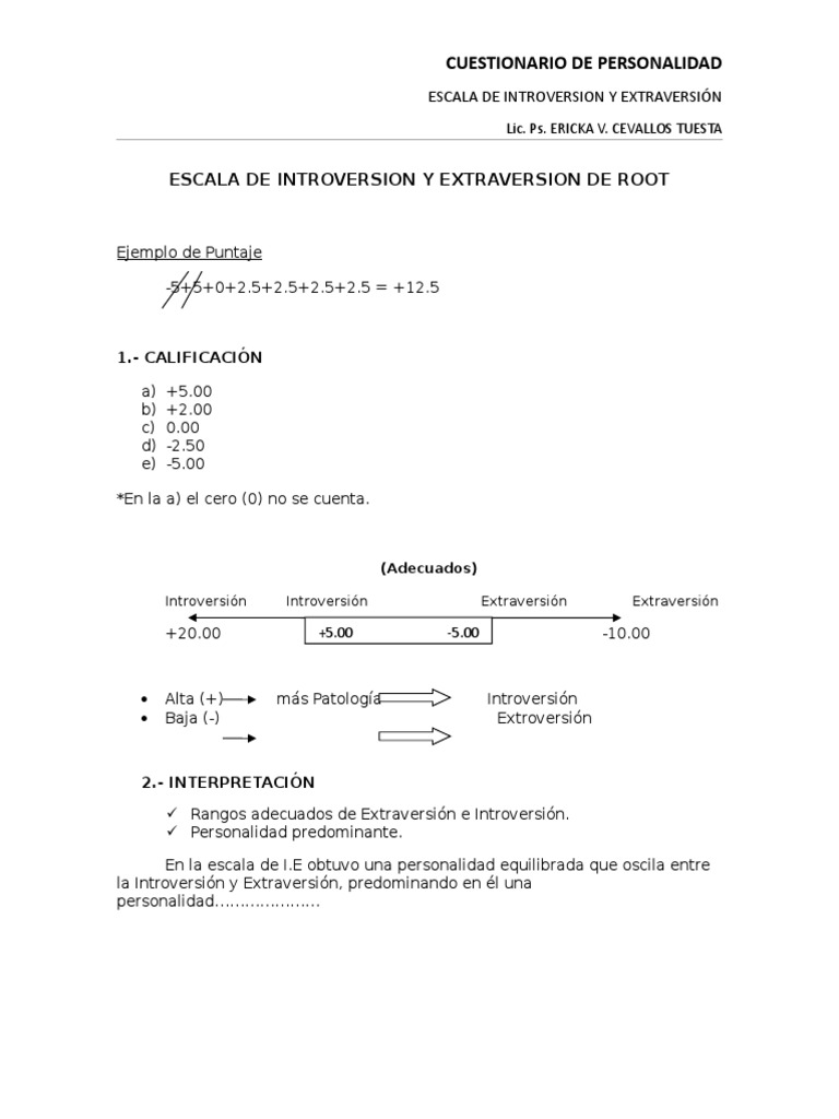 Escala De Introversión Y Extraversión De Root Pdf