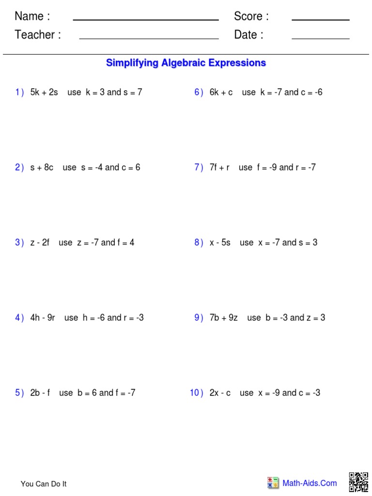 Simplifying Algebraic Expressions Guide | PDF | Teaching Methods ...