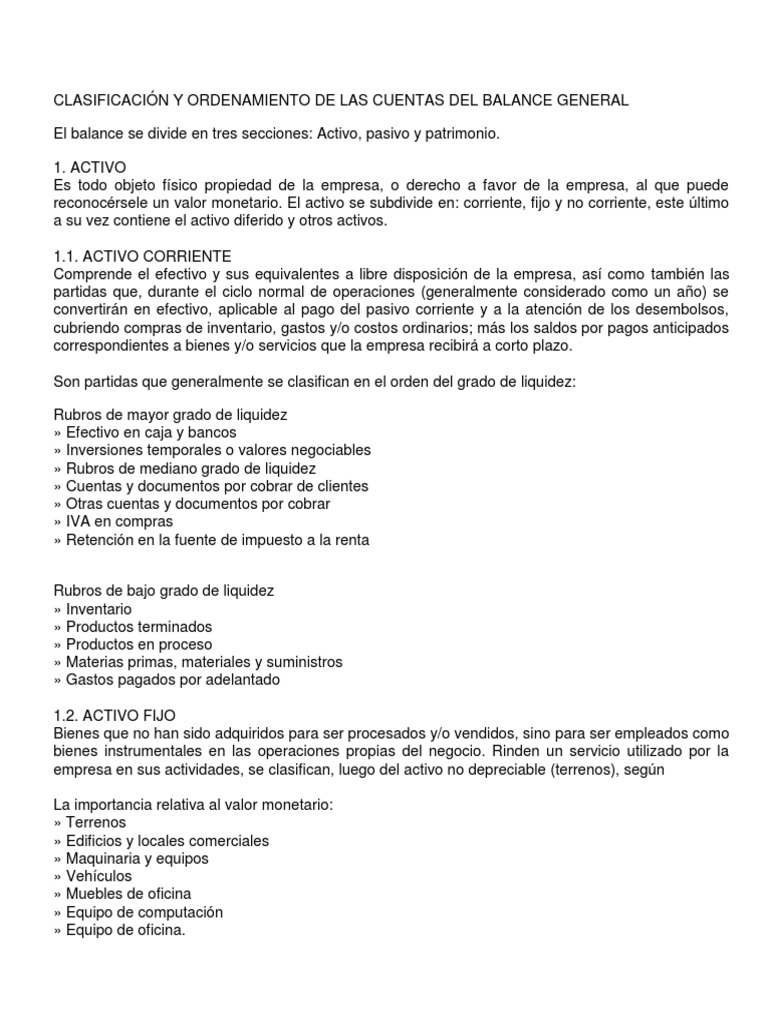 Clasificación del Balance General | PDF | Compartir (Finanzas ...