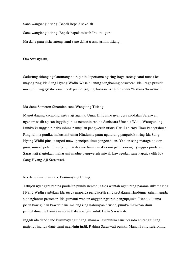 Contoh Pidarta Bahasa Bali Ananta