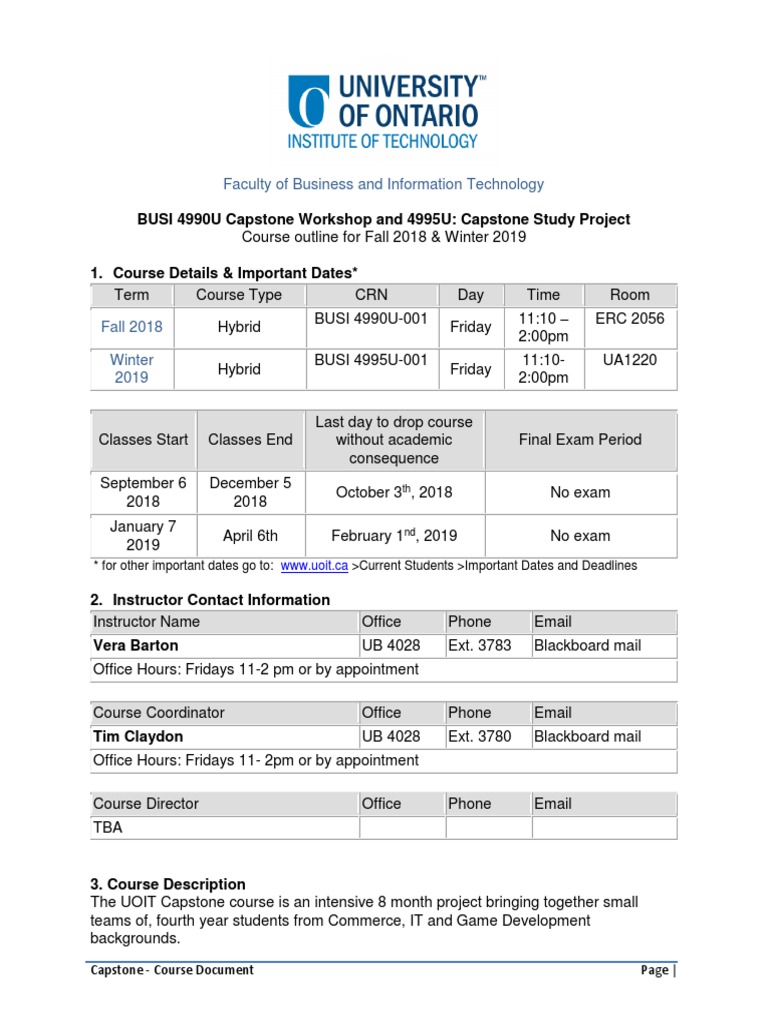 Capstone Course Outline - Fall 2018winter2019 | PDF | Academic ...