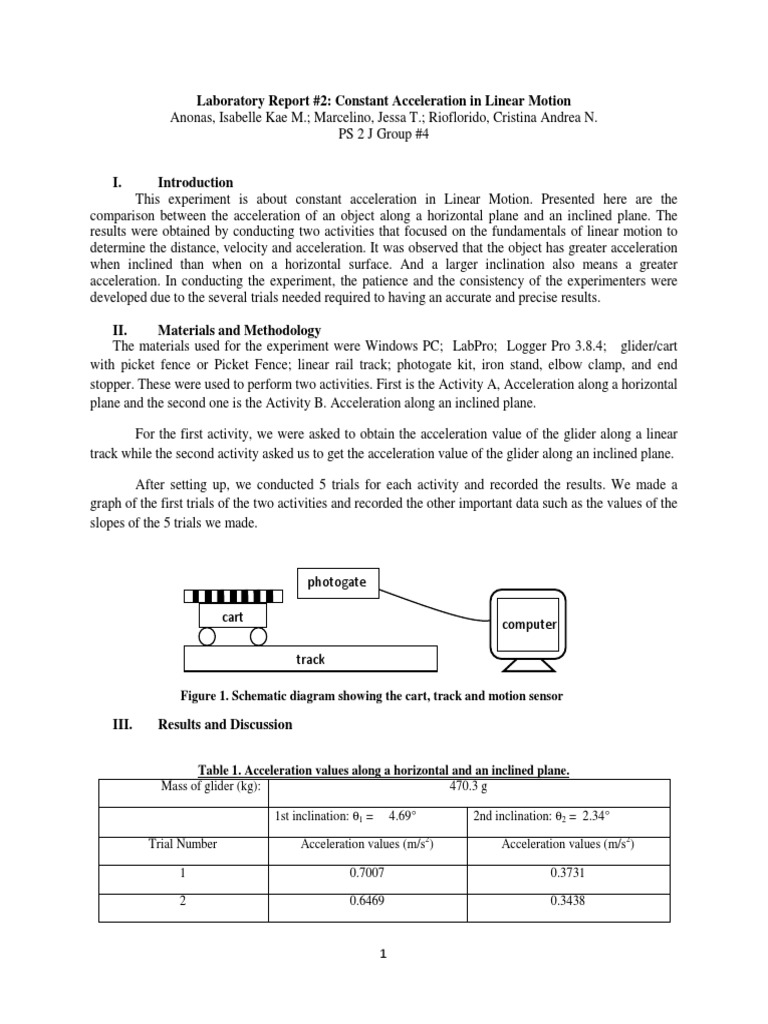 Laboratory Report #2: Constant Acceleration in Linear Motion | PDF ...