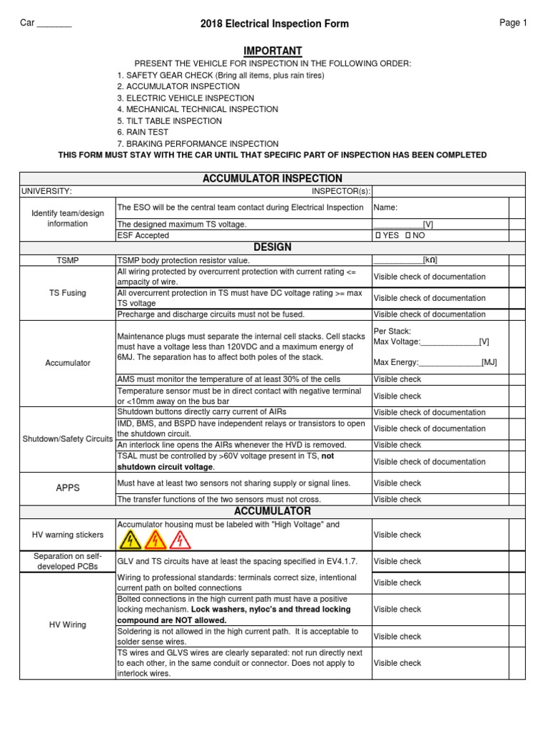Electric Vehicle Inspection Checklist | PDF | Electrical Connector ...