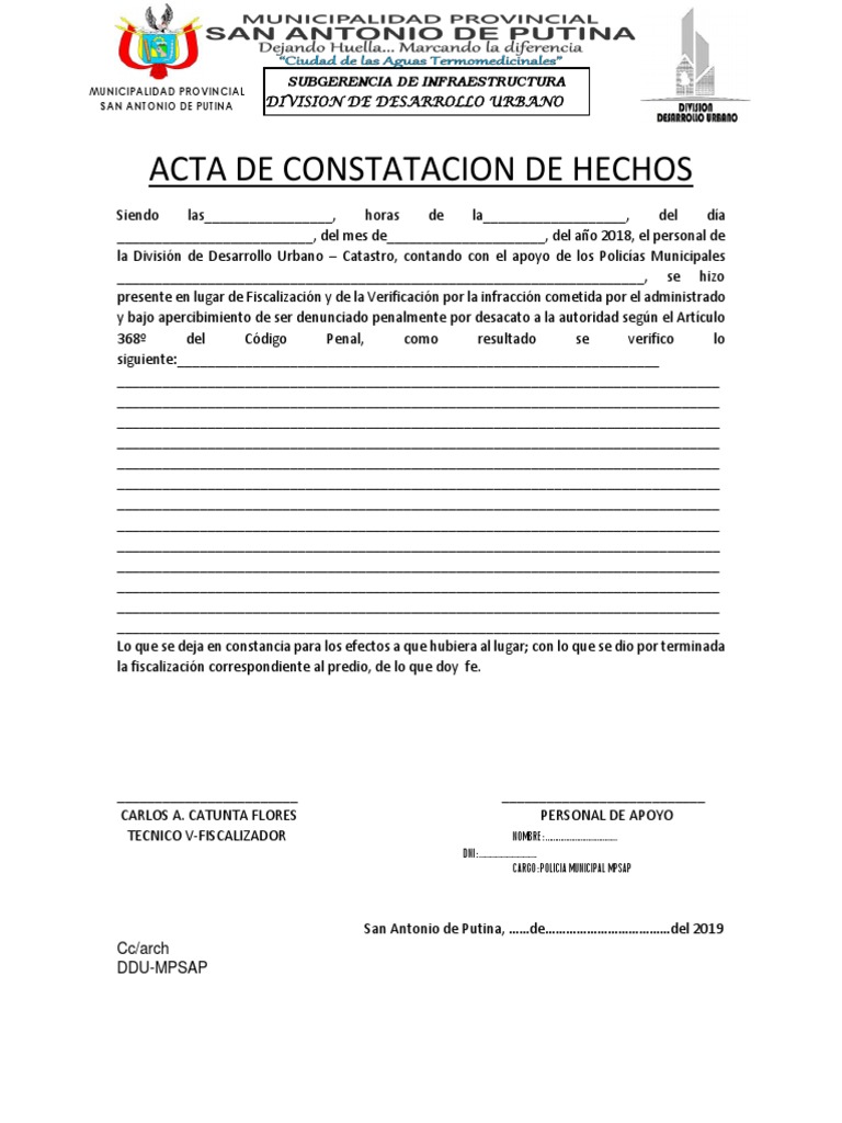 Acta de constatacion de hechos pdf gobierno justicia