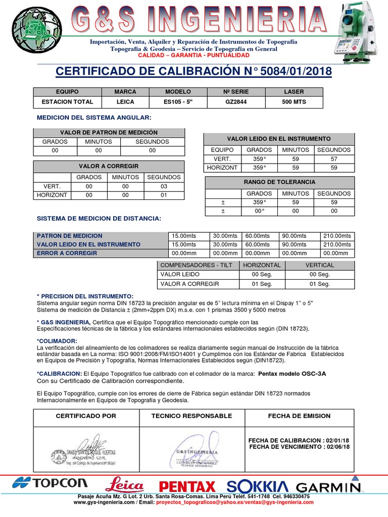Certificado Calibracion Leica Ts06 Calibración Medición