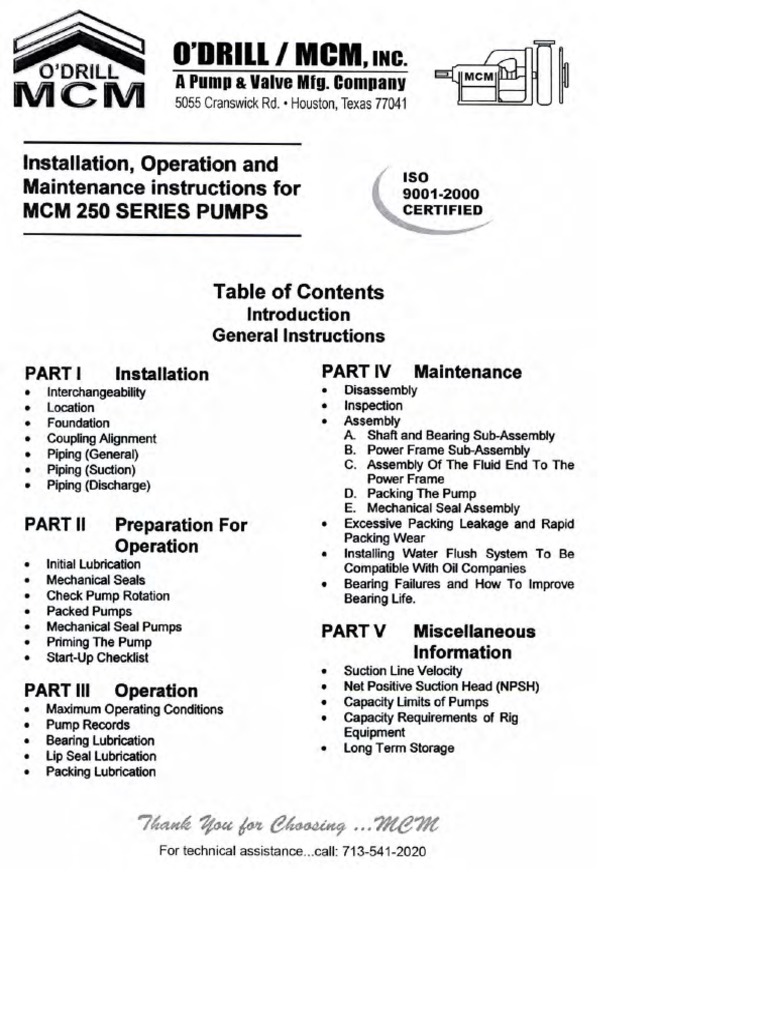 MCM Pumps 250 Maintenance Manual Pgs 18 PDF