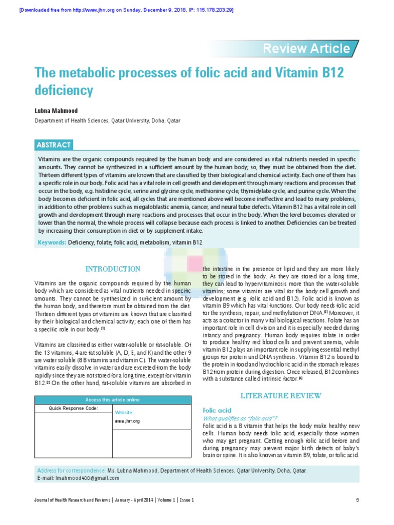 Folic Acid and B12 Deficiency Effects | PDF | Vitamin B12 | Methionine