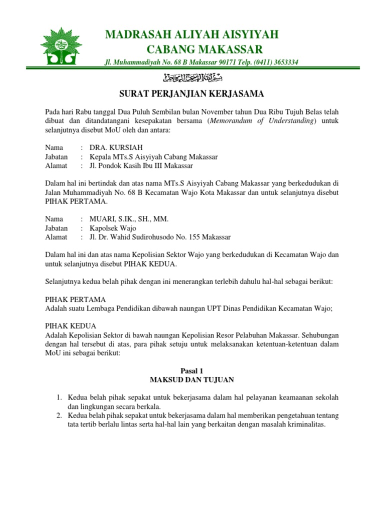 Contoh Surat Perjanjian Kerjasama Sekolah Dengan Kepolisian Format Word PERJANJIAN KERJASAMA SEKOLAH DASAR NEGERI 1 TIRTOMOYO KECAMATAN TIRTOMOYO DENGAN KEPOLISIAN SEKTOR POLSEK TIRTOMOYO KABUPATEN WONOGIRI Nomor.