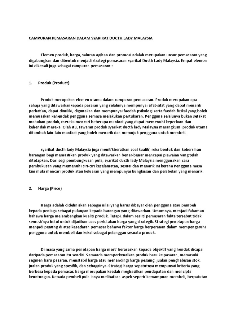 Campuran Pemasaran Dalam Syarikat Ducth Pdf