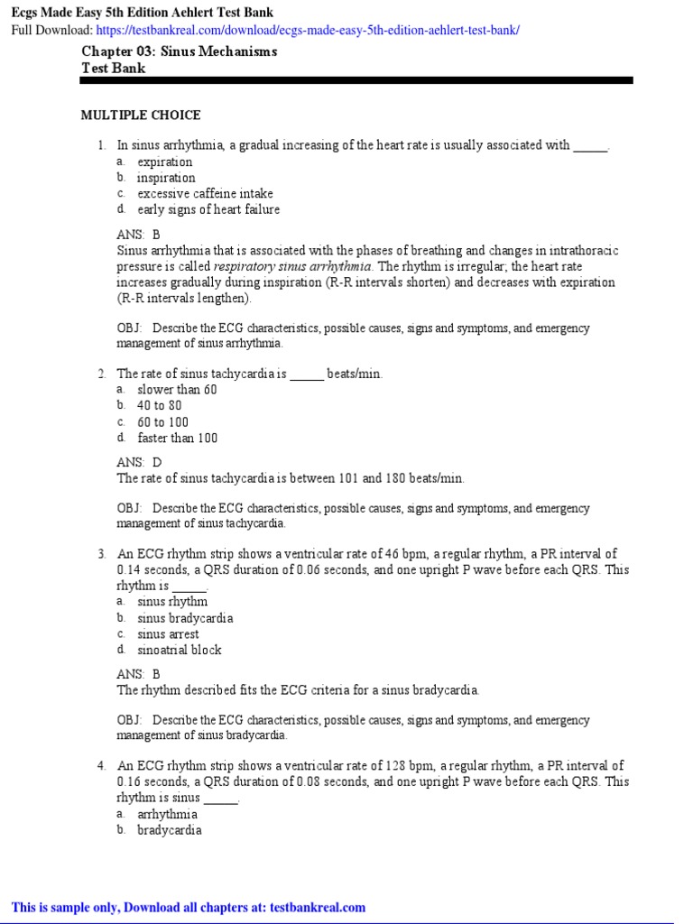 Ecgs Made Easy 5th Edition Aehlert Test Bank Electrocardiography Heart Rate