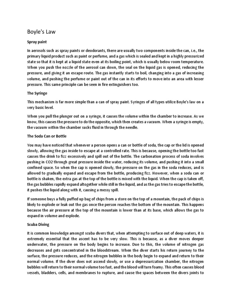 Applications of Gas Laws PDF Scuba Diving Breathing