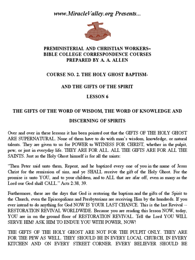 A.a.allen Gifts of The Spirit and Holy Ghost Baptism | PDF | Fruit Of ...