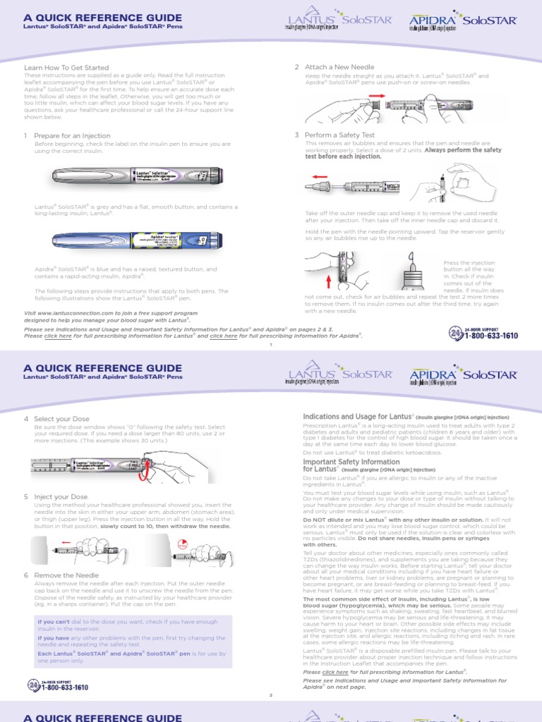 Apidra Solostar Quick Reference Guide PDF Insulin Injection