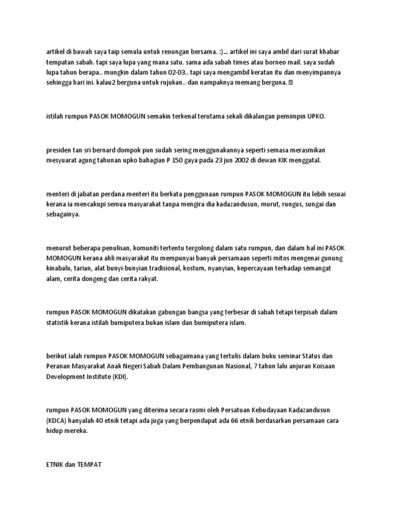 Sejarah dan Etnik Rumpun PASOK MOMOGUN | PDF