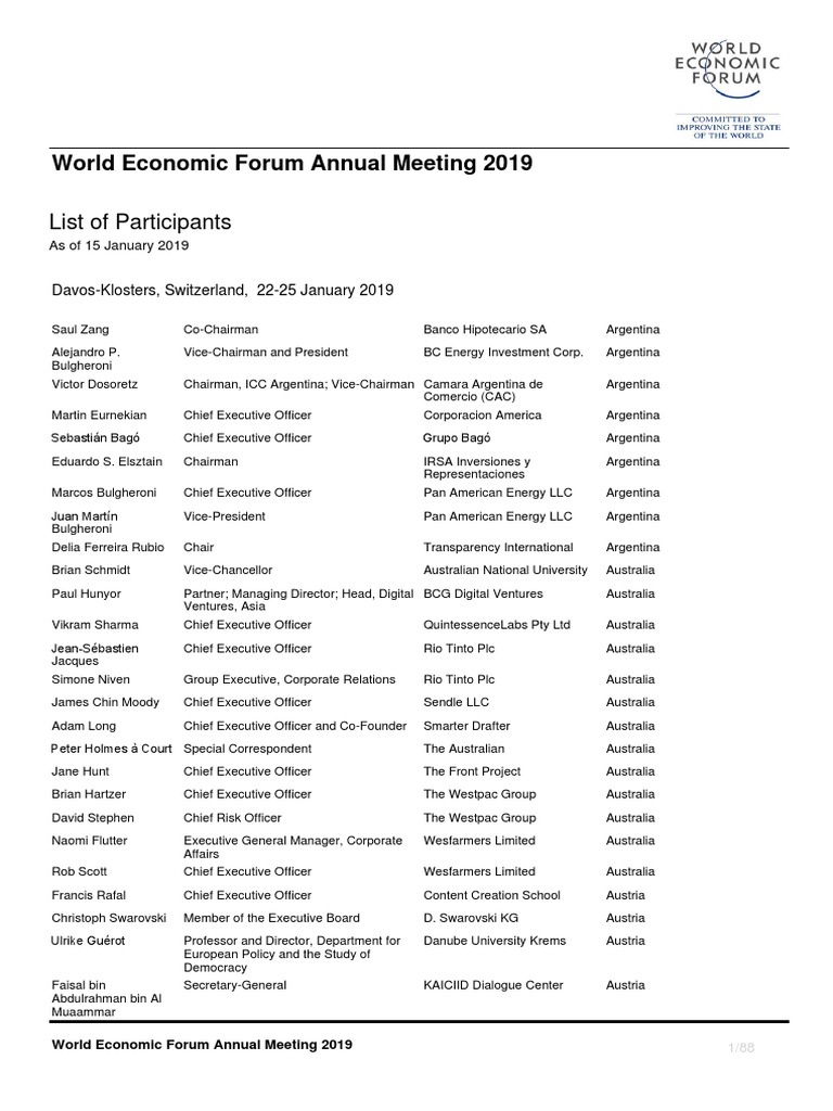Davos Participant List | PDF | Chief Executive Officer | Germany