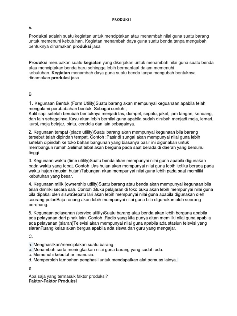 Kegiatan Menghasilkan Atau Menambah Nilai Guna Barang Atau Jasa Untuk Memenuhi Kebutuhan Disebut Rasanya