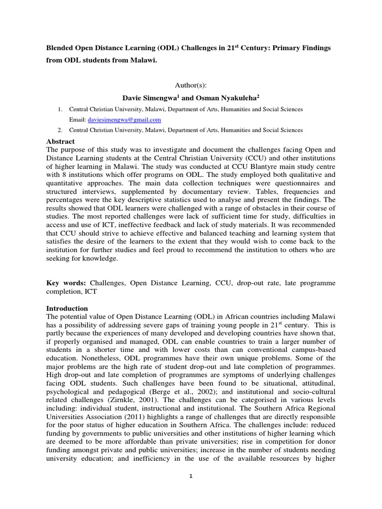 ODL Challenges for Malawian Students | PDF | Educational Technology ...