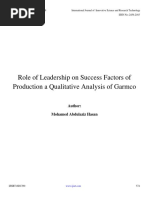 Role of Leadership on Success Factors of Production a Qualitative Analysis of Garmco