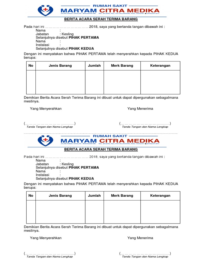 Berita Acara Serah Terima Barang Kesling