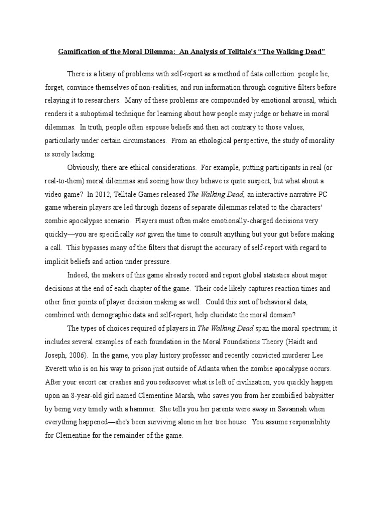 Gamification of The Moral Dilemma: An Analysis of Telltale's "The