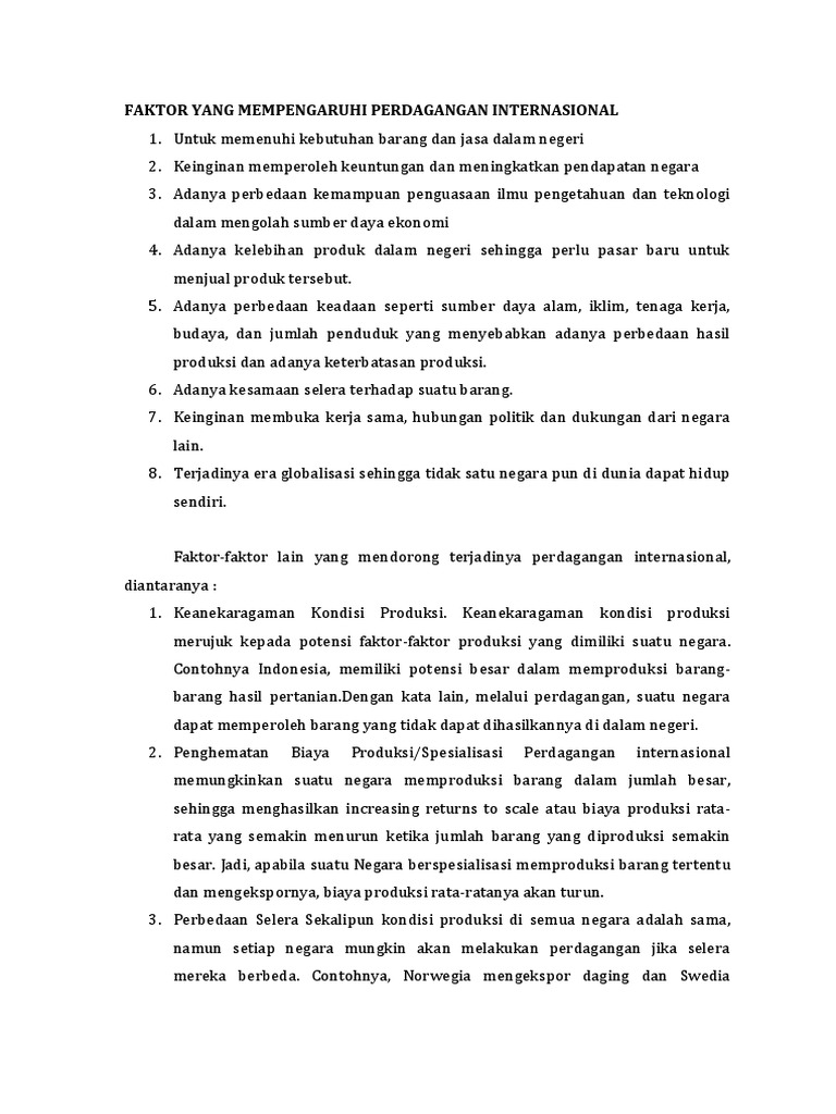 Faktor Yang Mempengaruhi Perdagangan Internasional Pdf