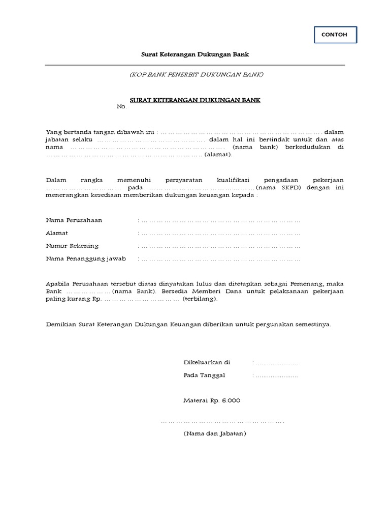 Lampiran 7 Bab Xiv Contoh Surat Dukungan Bank Pdf