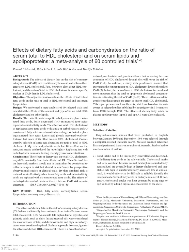 Effects of Dietary Fatty Acids and Carbohydrates On The Ratio of Serum ...