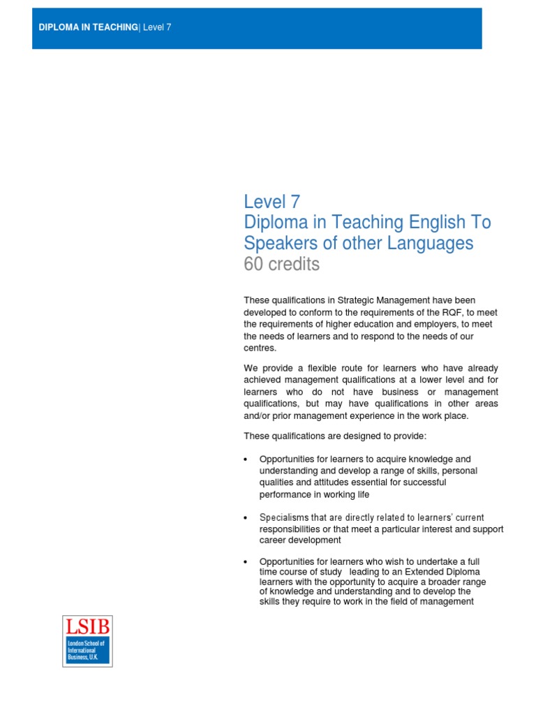 Level7 Diploma in Teaching English To Speakers of Other Languages | PDF ...