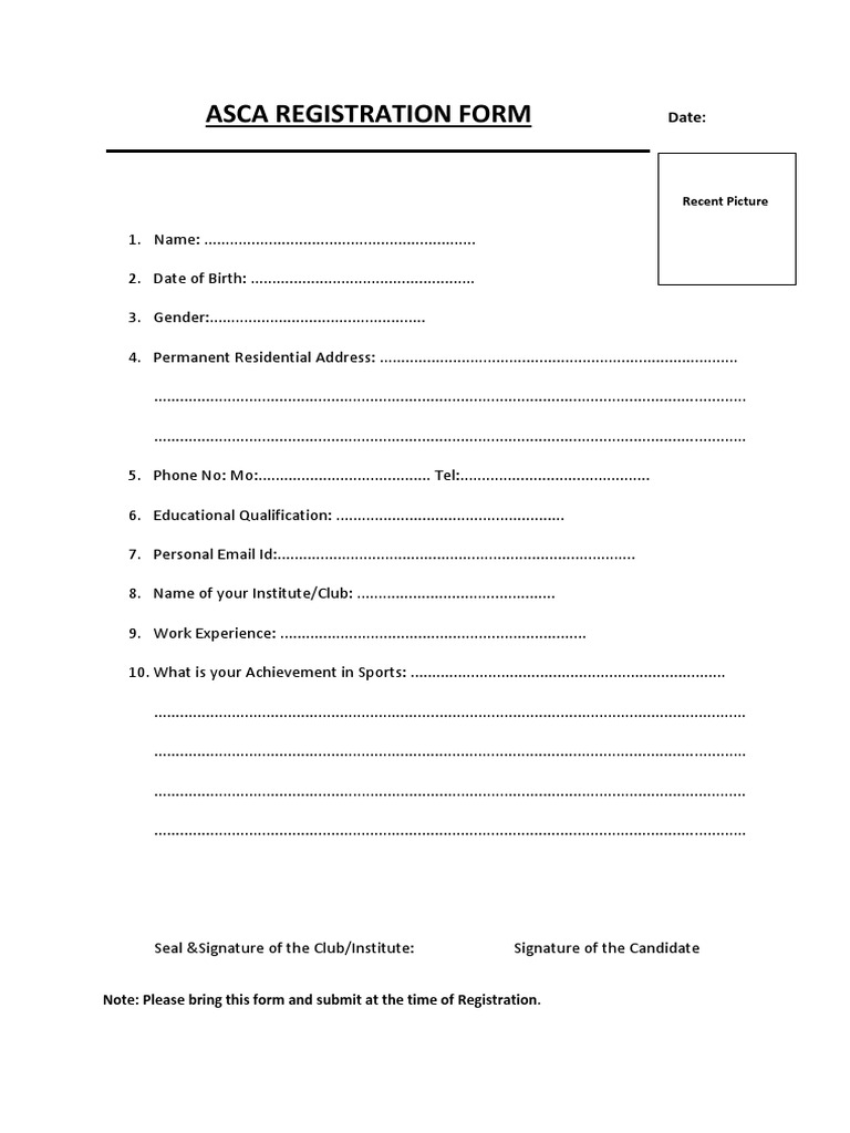 ASCA Sports Registration Form | PDF | Government | Computing And ...