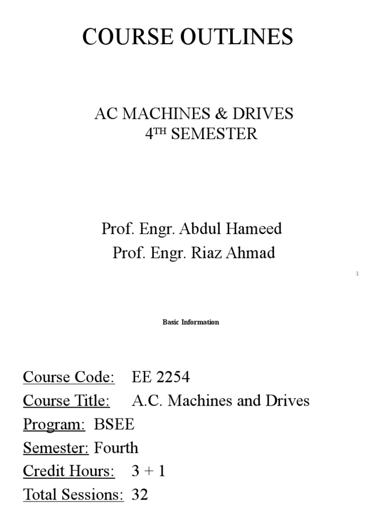Lecture No. 1 Course Outlines | PDF | Electric Motor | Electromagnetic ...