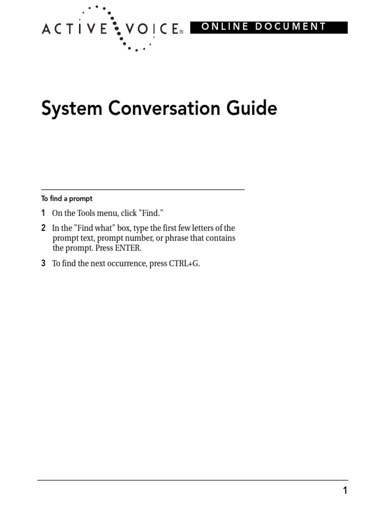 System Conversation Guide: Online Document | PDF | Fax | Computing