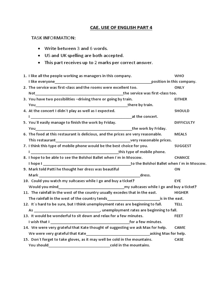 CAE Use of English Part 4 Exercises | PDF