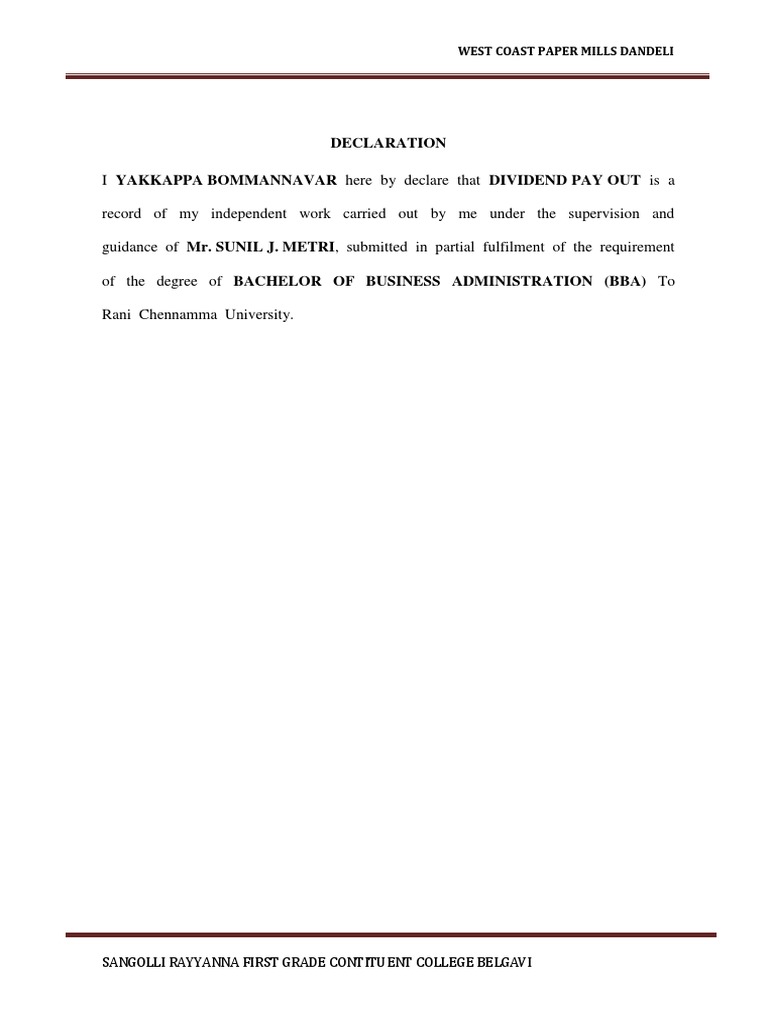 Declaration West Coast Paper Mills Dandeli PDF